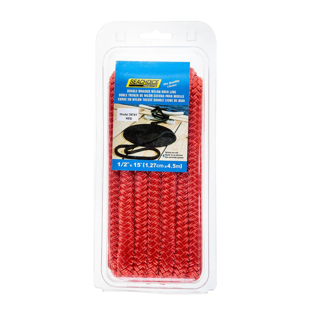 Double Braided Nylon Dock Line, Red, 1/2in x 15ft