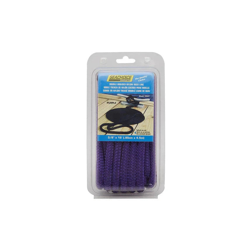 Double Braided Nylon Dock Line, Purple, 3/8in x 15ft