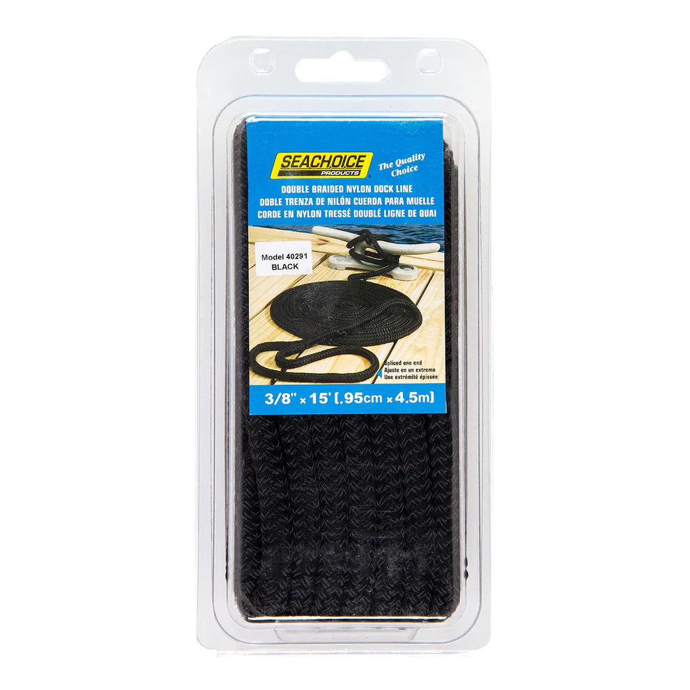 Double Braided Nylon Dock Line, Black, 3/8in x 15ft