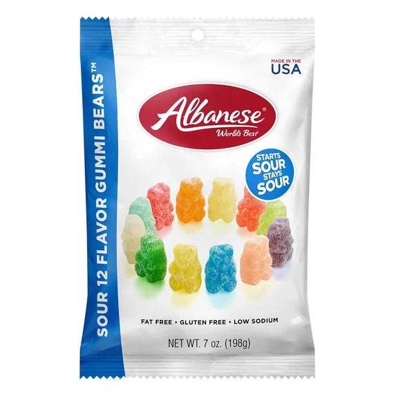 Albanese World's Best Sour 12 Flavor Gummi Bears, 7oz Bag of Candy