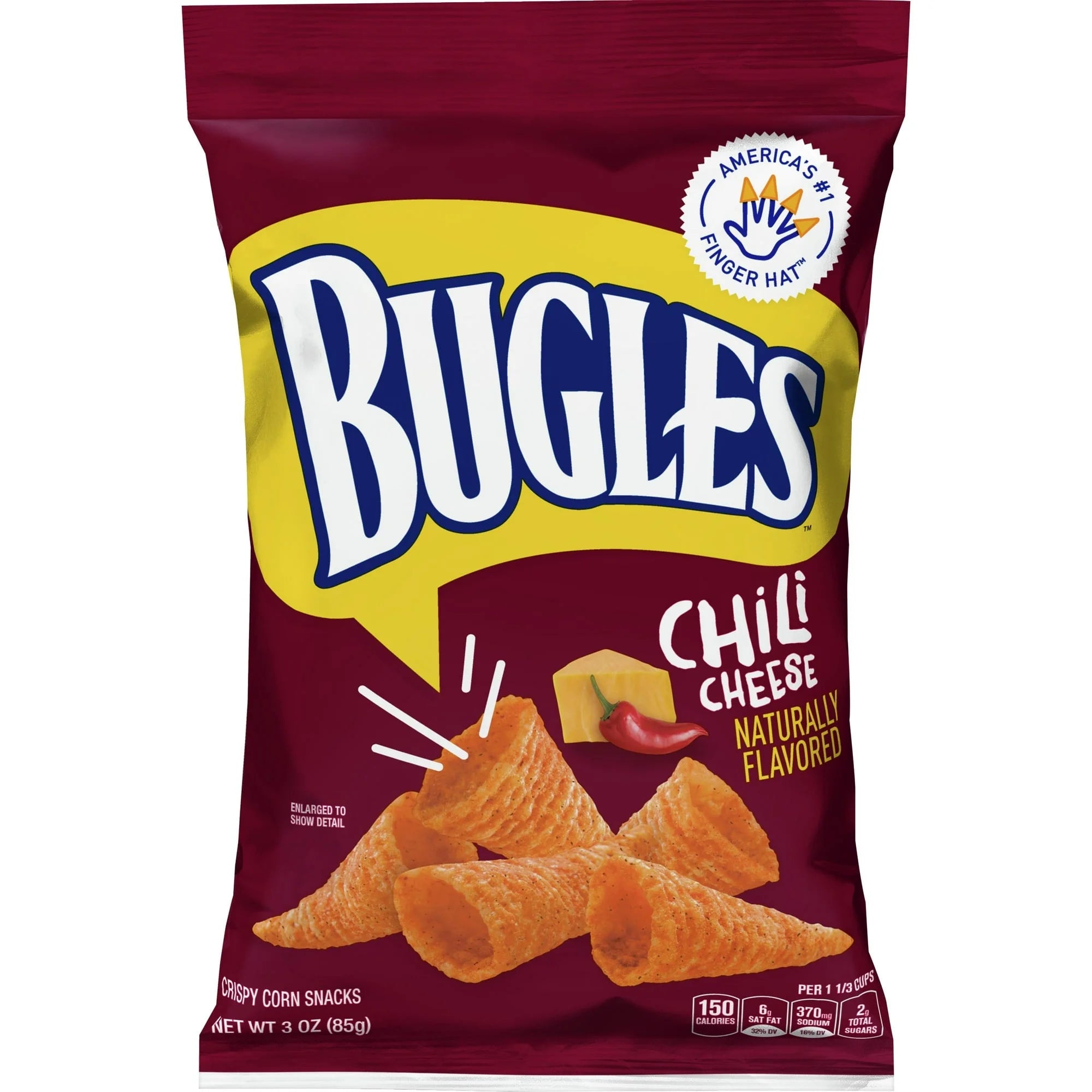 Bugles Chili Cheese Crispy Corn Snacks, Snack Bag, 7.5 oz