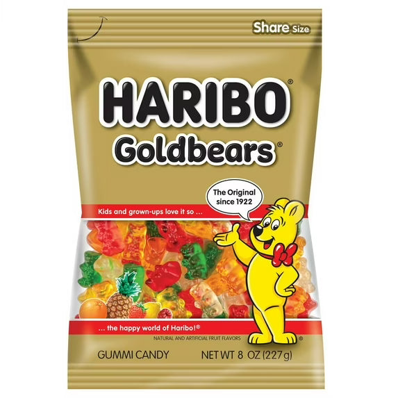 HARIBO Goldbears Gummy Bears Original Assorted Fruit Flavor Candy Gummies, 8 oz