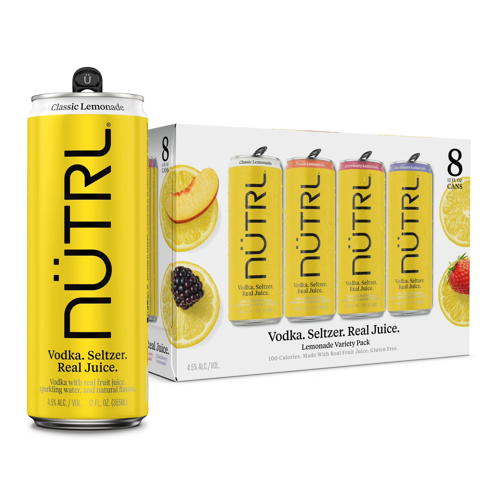 NUTRL Vodka Hard Seltzer, Lemonade Variety 8 pack, 12 fl oz Slim Aluminum Cans, 4.5% ABV