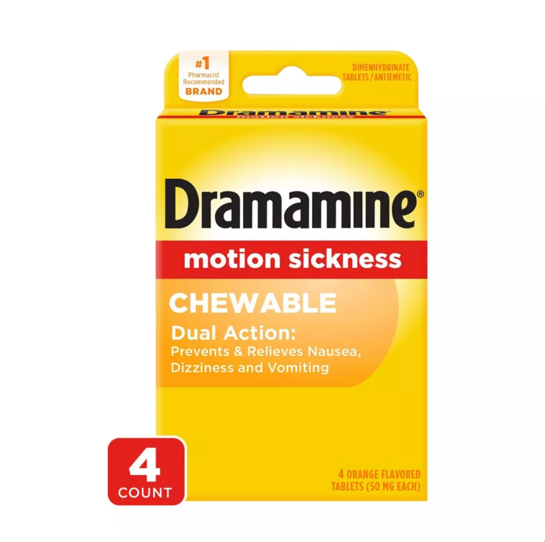 Dramamine Motion Sickness Relief Tablets for Nausea, Dizziness & Vomiting - Orange - 4ct