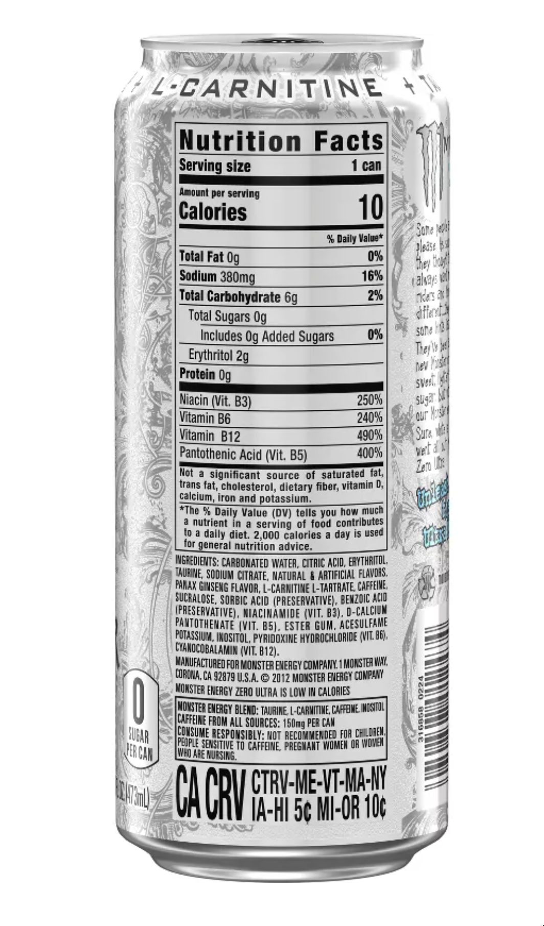 Monster Energy, Zero Ultra- 16 fl oz Can