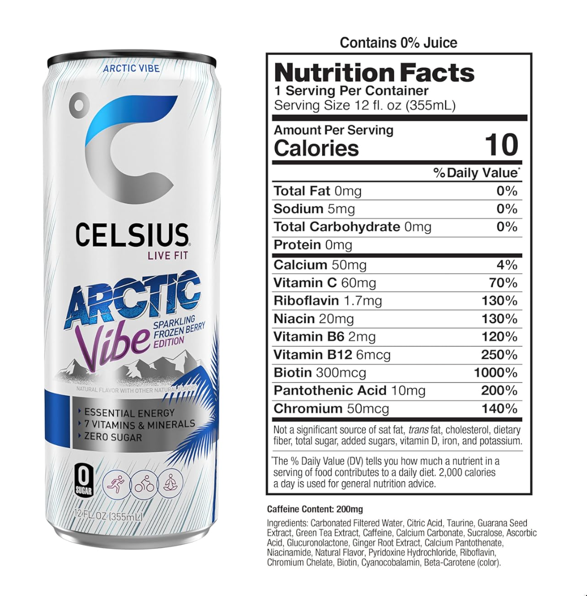 CELSIUS ARCTIC VIBE Sparkling Frozen Berry, Sugar Free Energy Drink, 12 Fl Oz
