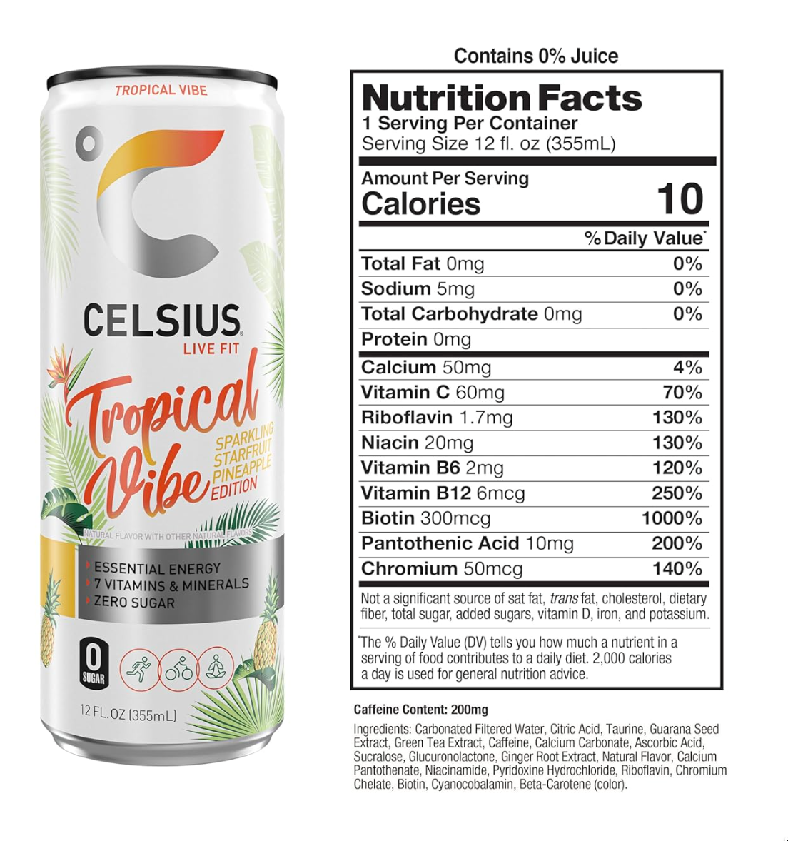 CELSIUS ASTRO VIBE Sparkling Blue Razz, Sugar Free Energy Drink, 12 Fl Oz