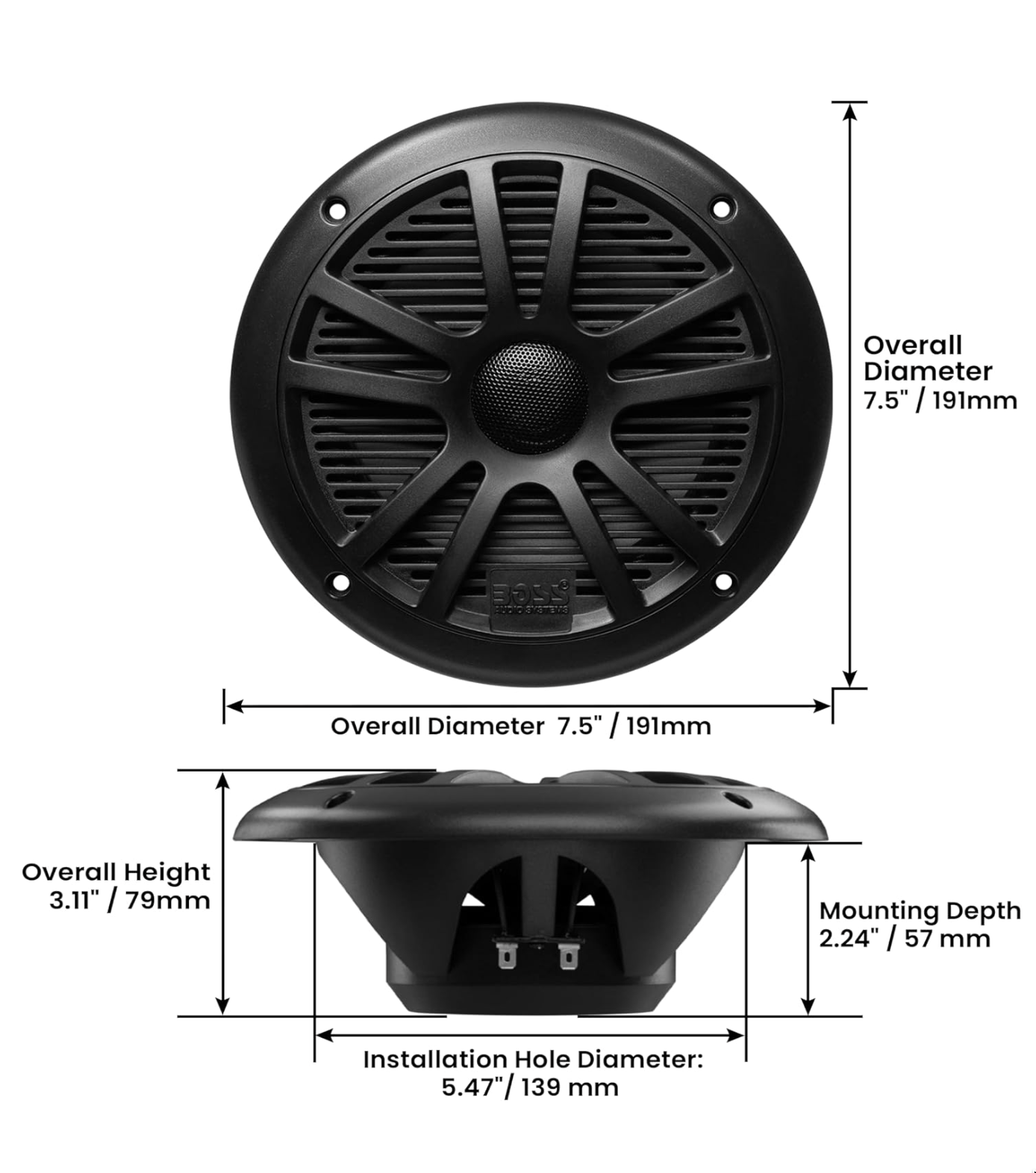 BOSS Audio Systems MR6B 6.5 inch Marine Stereo Boat Speakers - 180 Watts (pair), 2 Way, Full Range, Tweeters, Coaxial, Weatherproof, Sold in Pairs