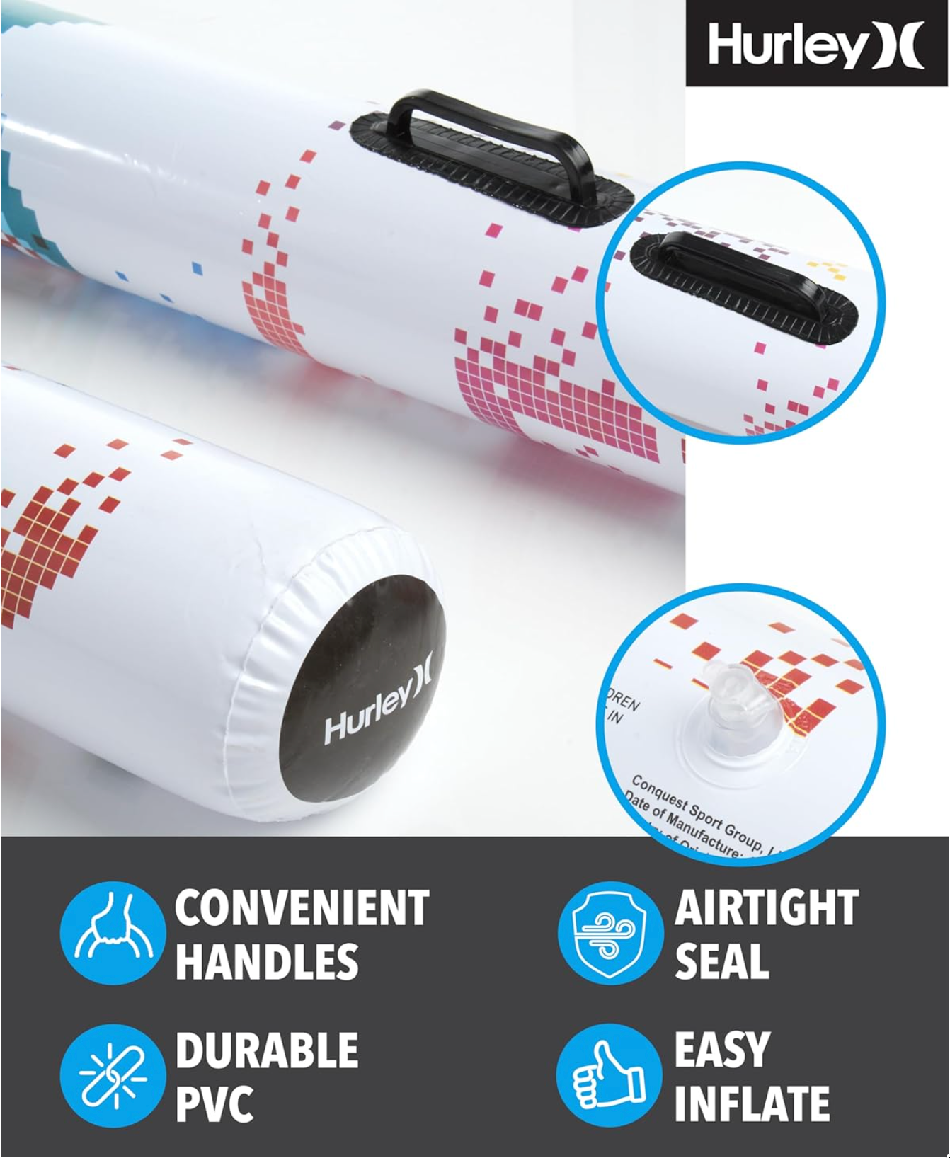 Hurley Inflatable Swim Noodle - 2 Pack Blow Up Swimming Pool Floats - Inflatable Pool Noodles Beach Accessories for Kids