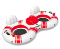 SOLSTICE Inflatable Tube Float – Heavy-Duty Material with Grab Handles for Pool, Lake & River – Compact with Backrest, Mesh Base, Cupholders & Rope – 2-Person, White & Red, 89" – Super Chill