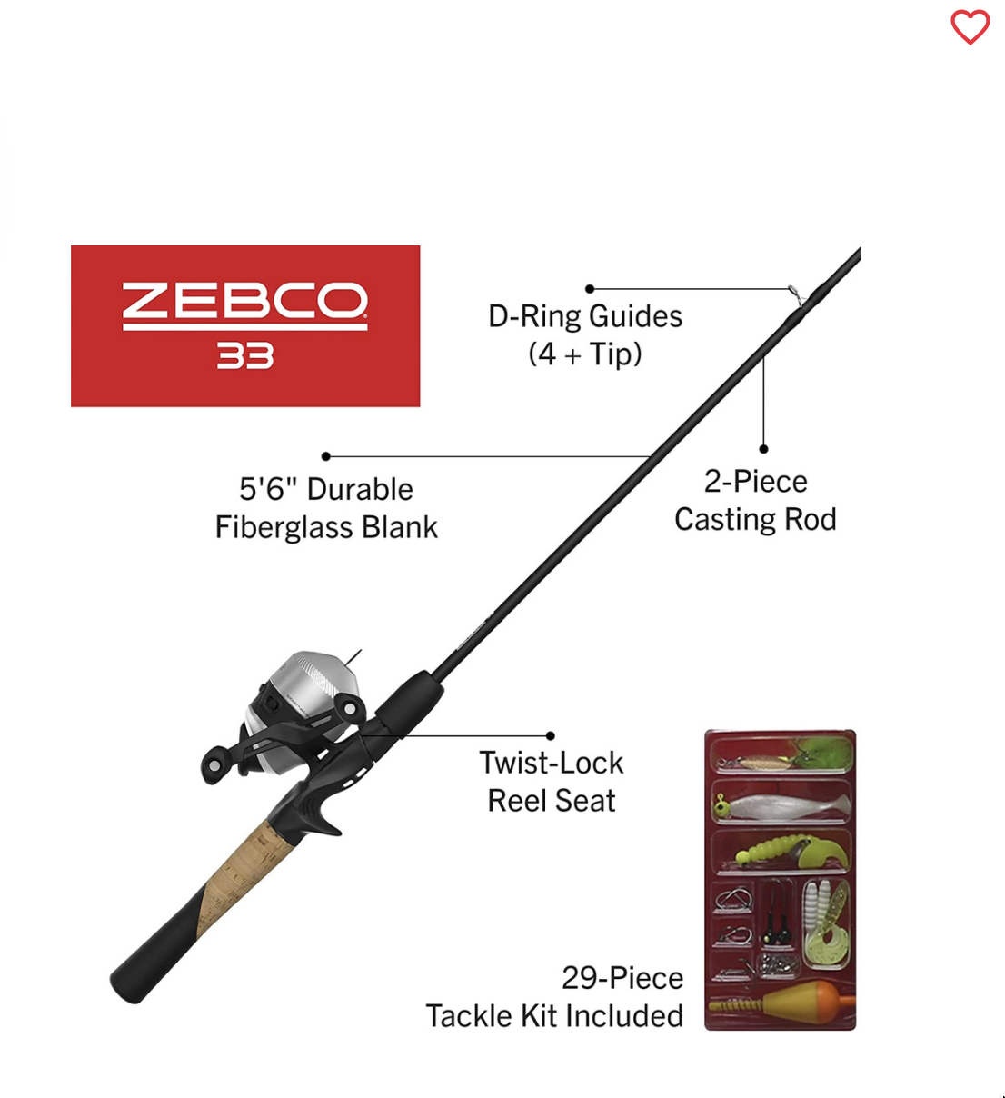 Zebco 33 5 Ft. 6 In. Z-Glass Fishing Rod & Spincast Reel with Tackle Wallet