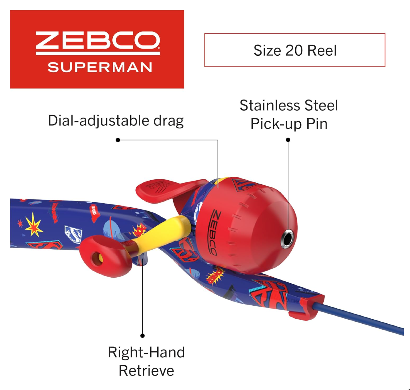 Zebco Youth Superman Floating Spincast Reel and Fishing Rod Combo
