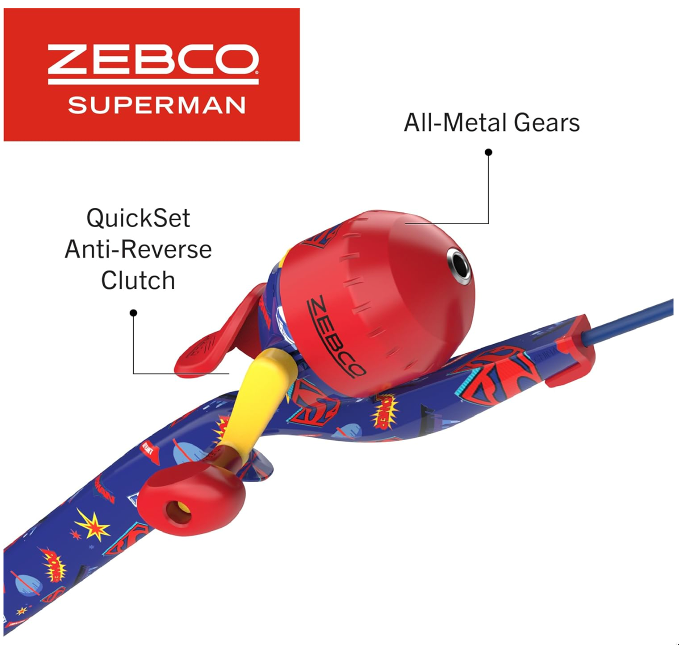 Zebco Youth Superman Floating Spincast Reel and Fishing Rod Combo