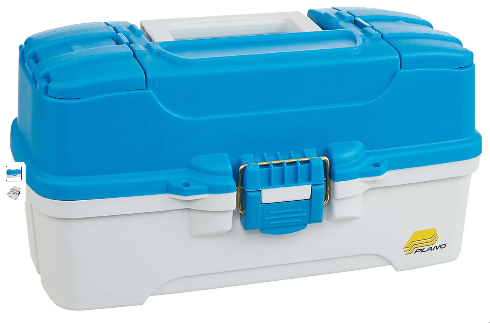 Plano Ready-Set-Fish 3-Tray Tackle Box with Tackle, Aqua Blue/Tan