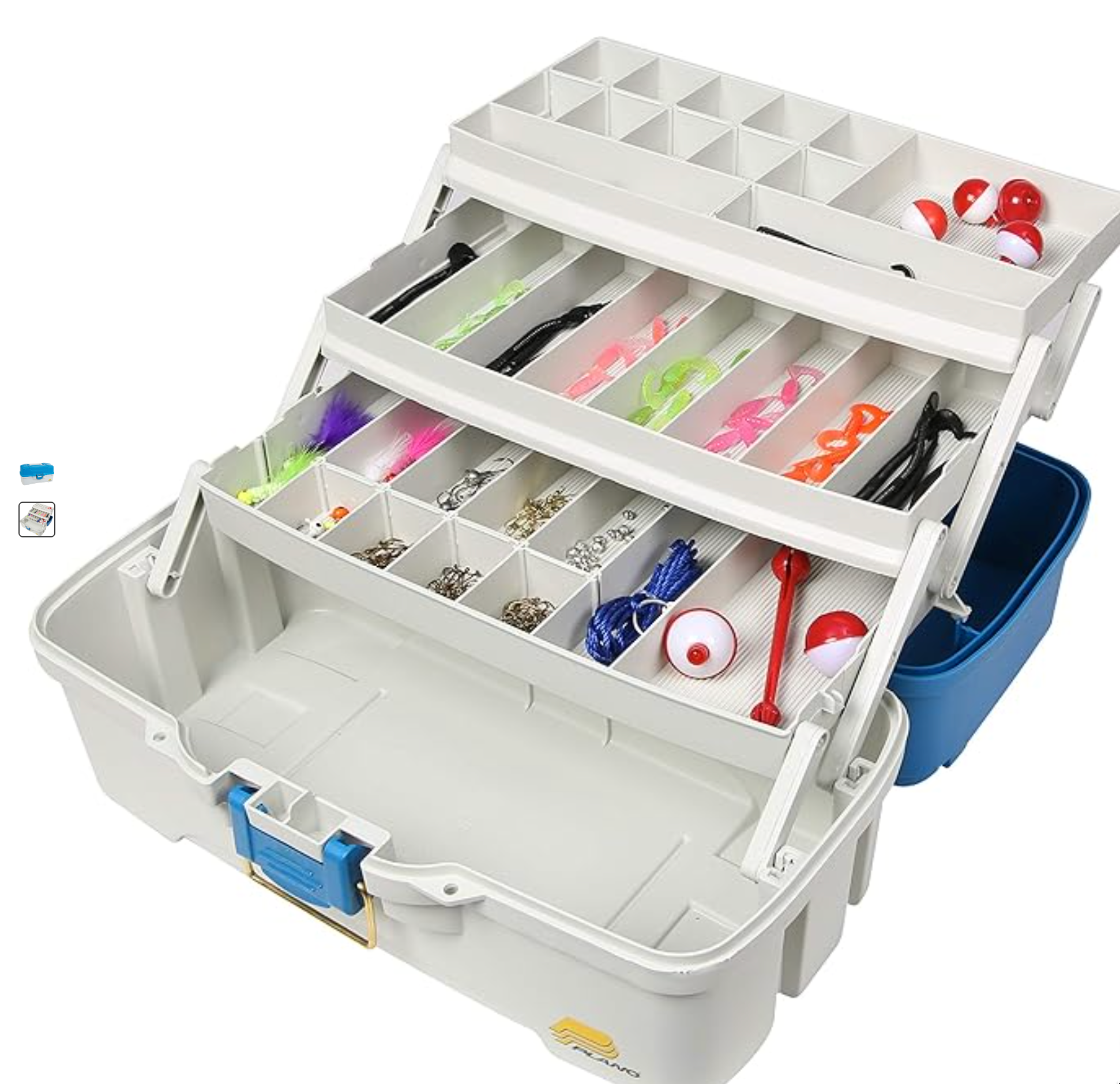 Plano Ready-Set-Fish 3-Tray Tackle Box with Tackle, Aqua Blue/Tan