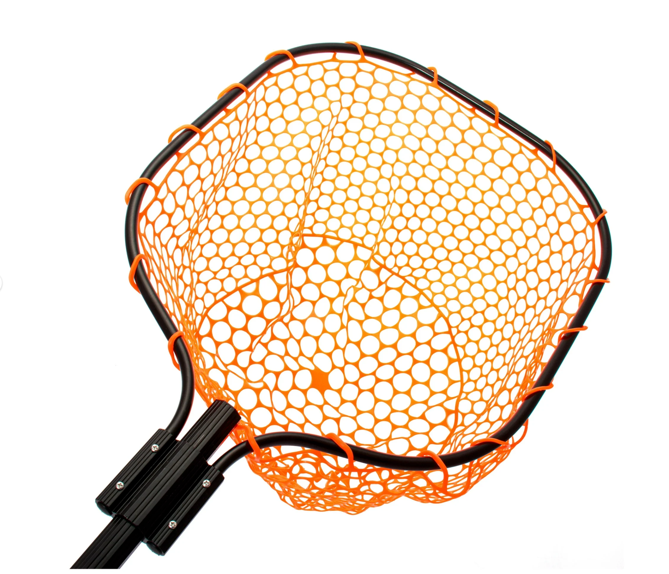 Rubber Mesh Fish Landing Net. High Visibility Orange Mesh and a Retractable Aluminum Handle