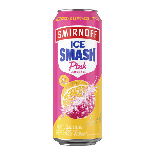 Smirnoff Ice Smash Pink Lemonade, Single Serve Can, 23.5 fl oz, 8% ABV
