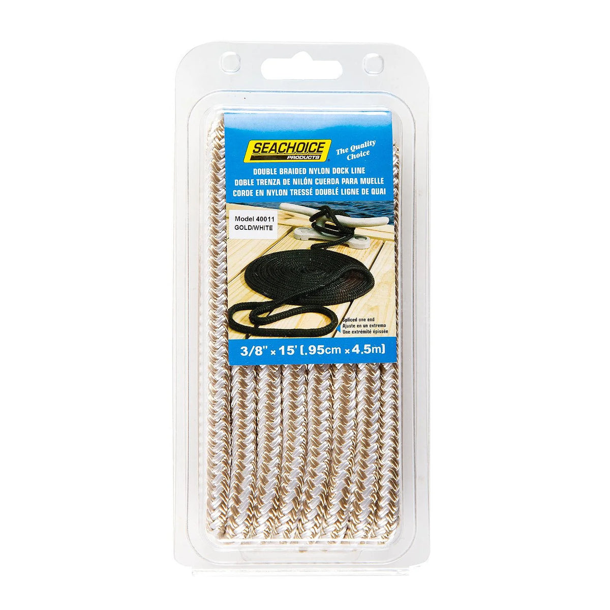 Seachoice Premium Double Braided Nylon Tie Down Cap, Black, 3/8" x 15'