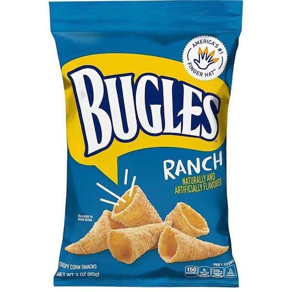 Bugles Ranch Crispy Corn Snacks, Snack Bag, 7.5 oz