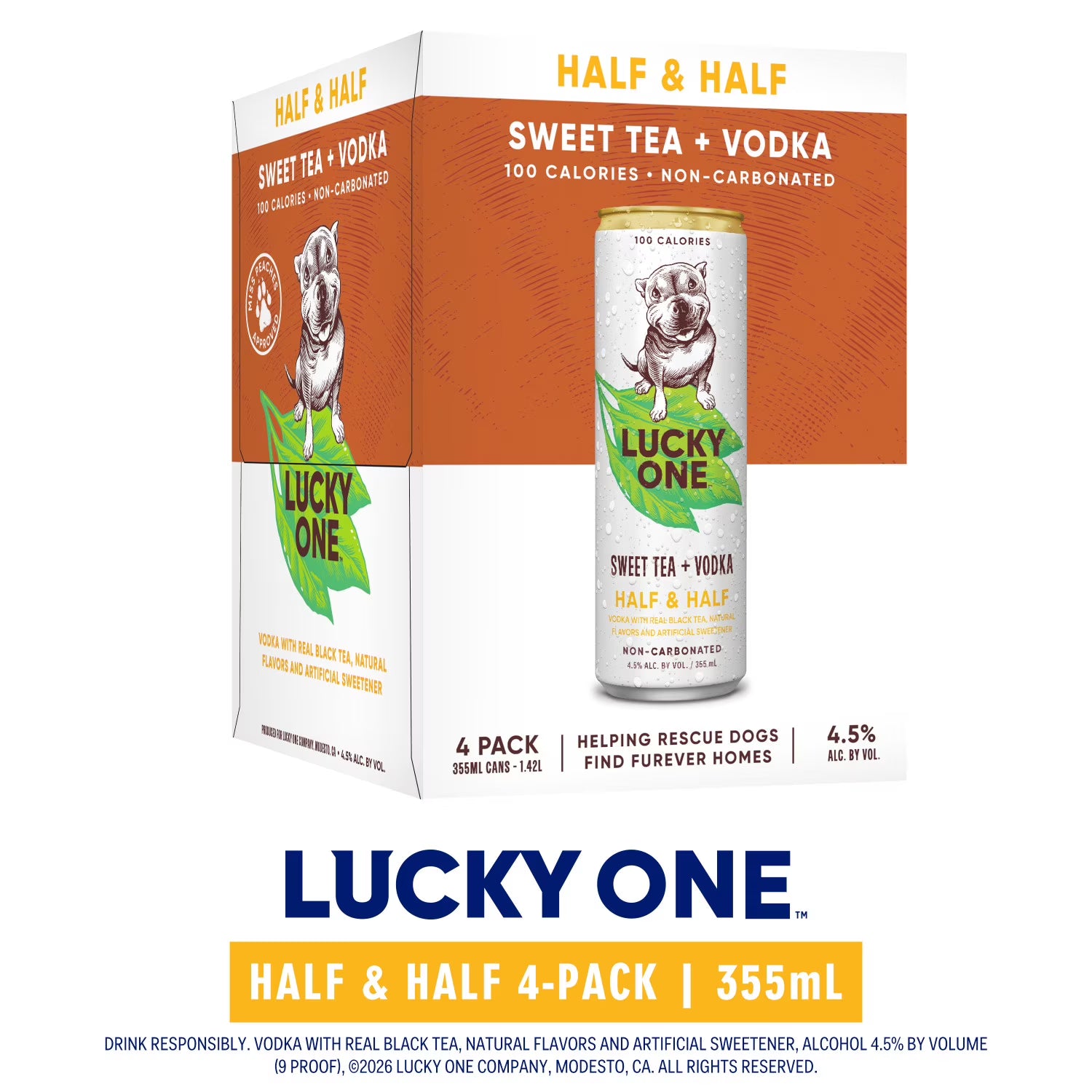 Lucky One Sweet Tea Vodka Half & Half, 4 Pack 12 fl oz Cans, 4.5% ABV