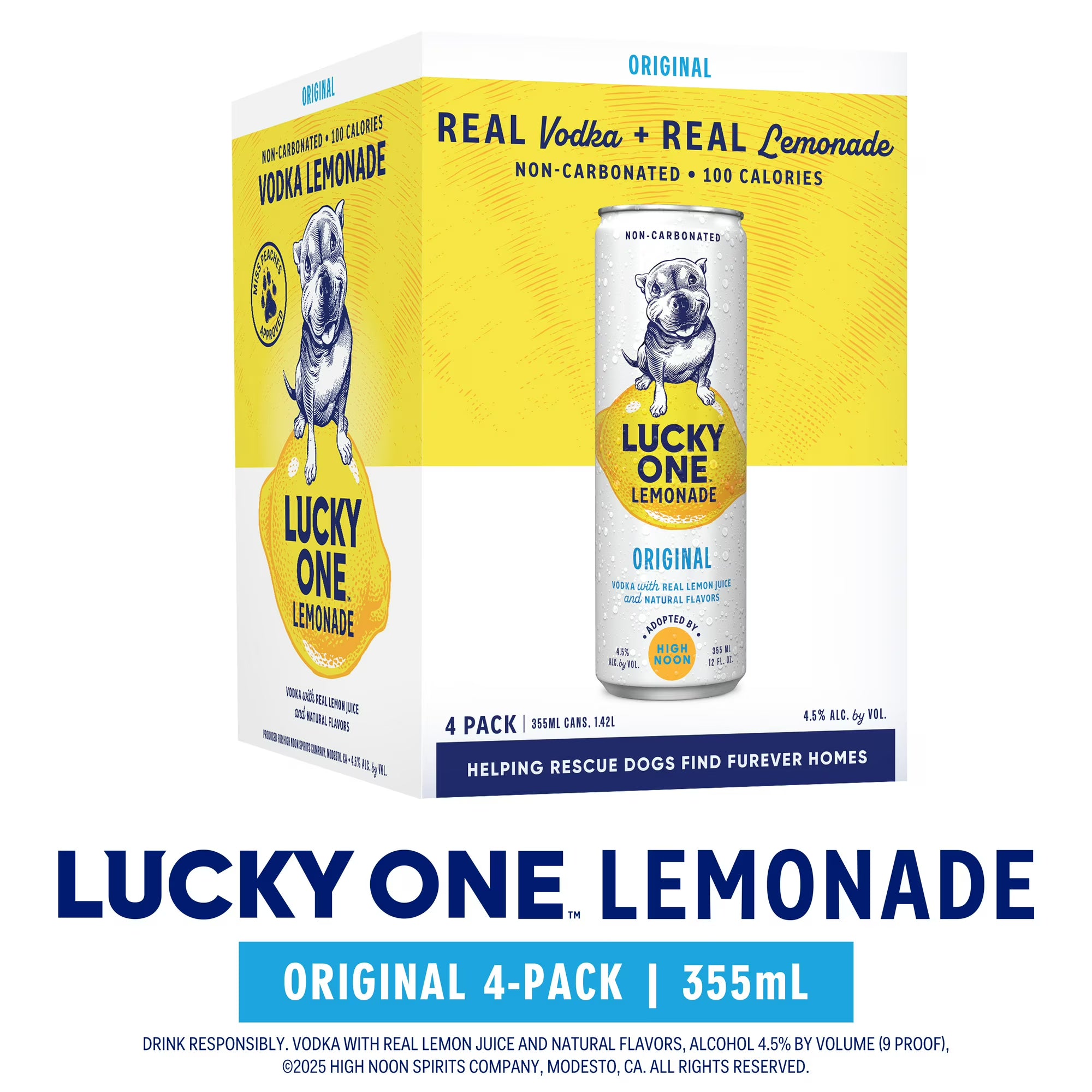 Lucky One Original Vodka Lemonade, 4 Pack, 12 fl oz Single Serve Cans, 355ml Serving Size