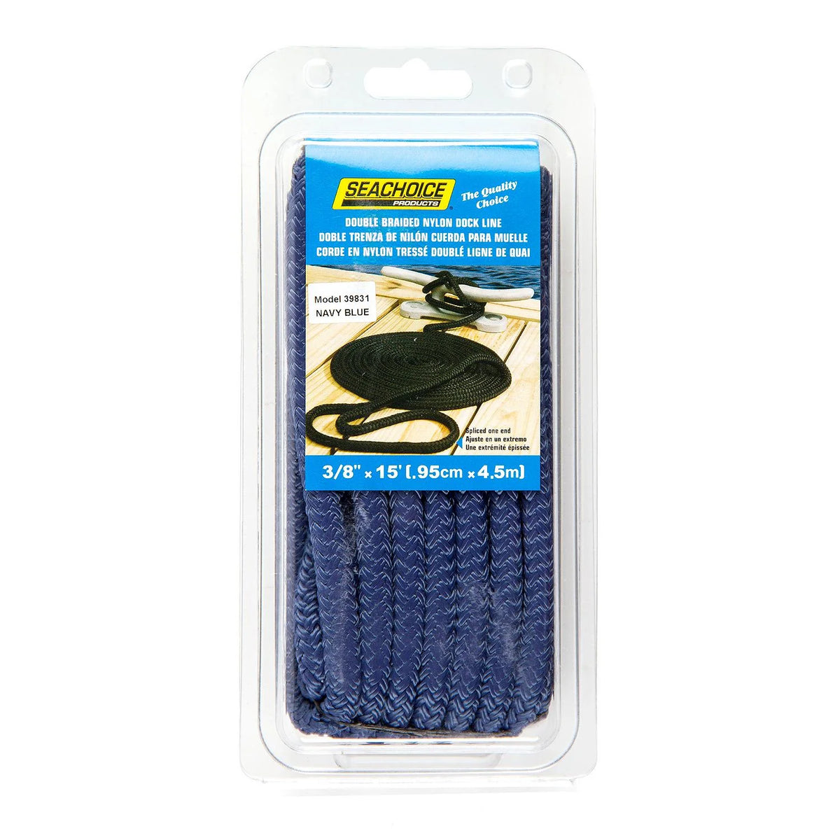 Seachoice Premium Double Braided Nylon Tie Down Cap, Black, 3/8" x 15'